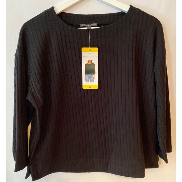 Adrianna Papell Womens Black Ribbed Sweater Small Made in Vietnam NWT - Picture 1 of 8